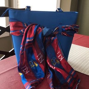 Blue Tote with interchangeable scarf option.